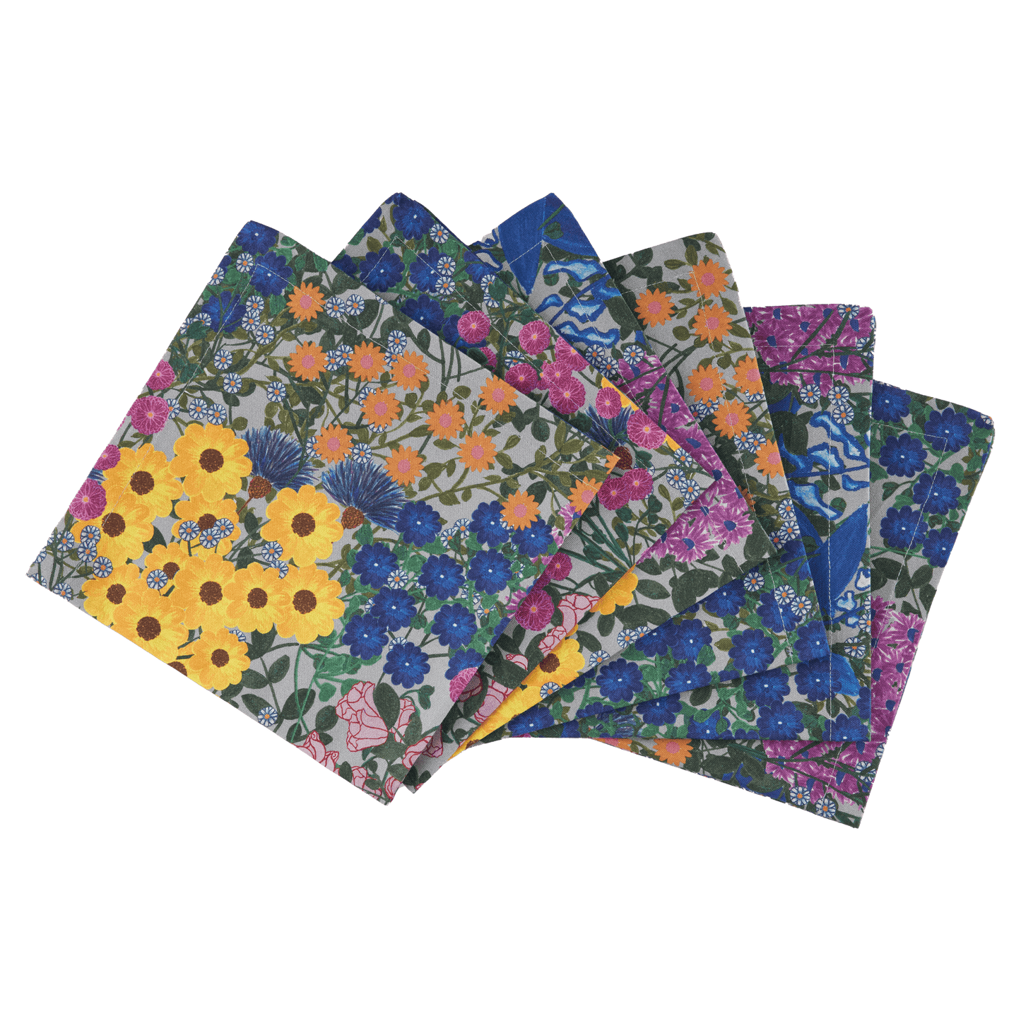 Colorful floral pattern on organic cotton napkins.