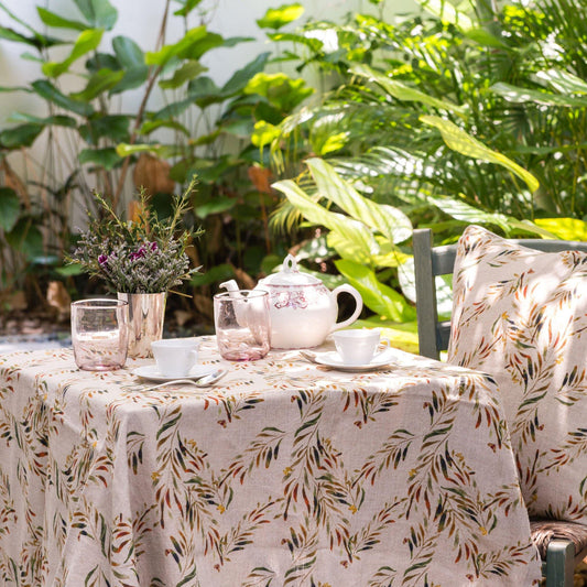 Organic Linen Tablecloth in Red Palm - Sophie Williamson Fabrics