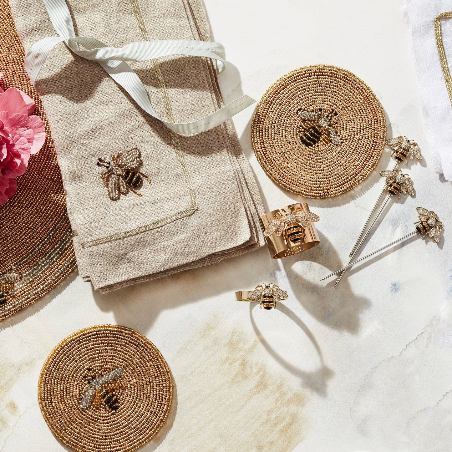 Stripey bee napkin rings, set of two