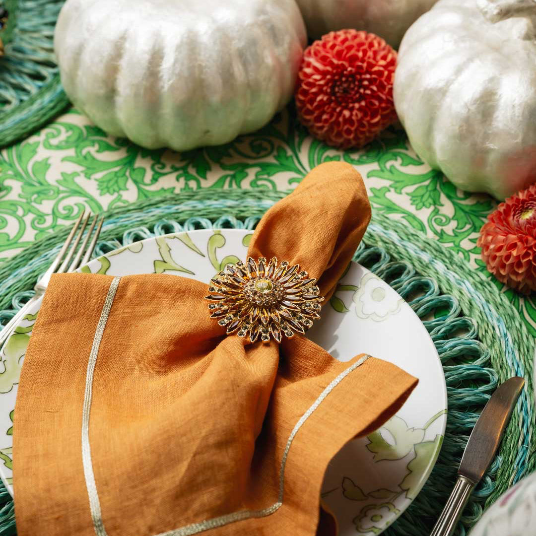 Jewel flower napkin rings, amber, set of four