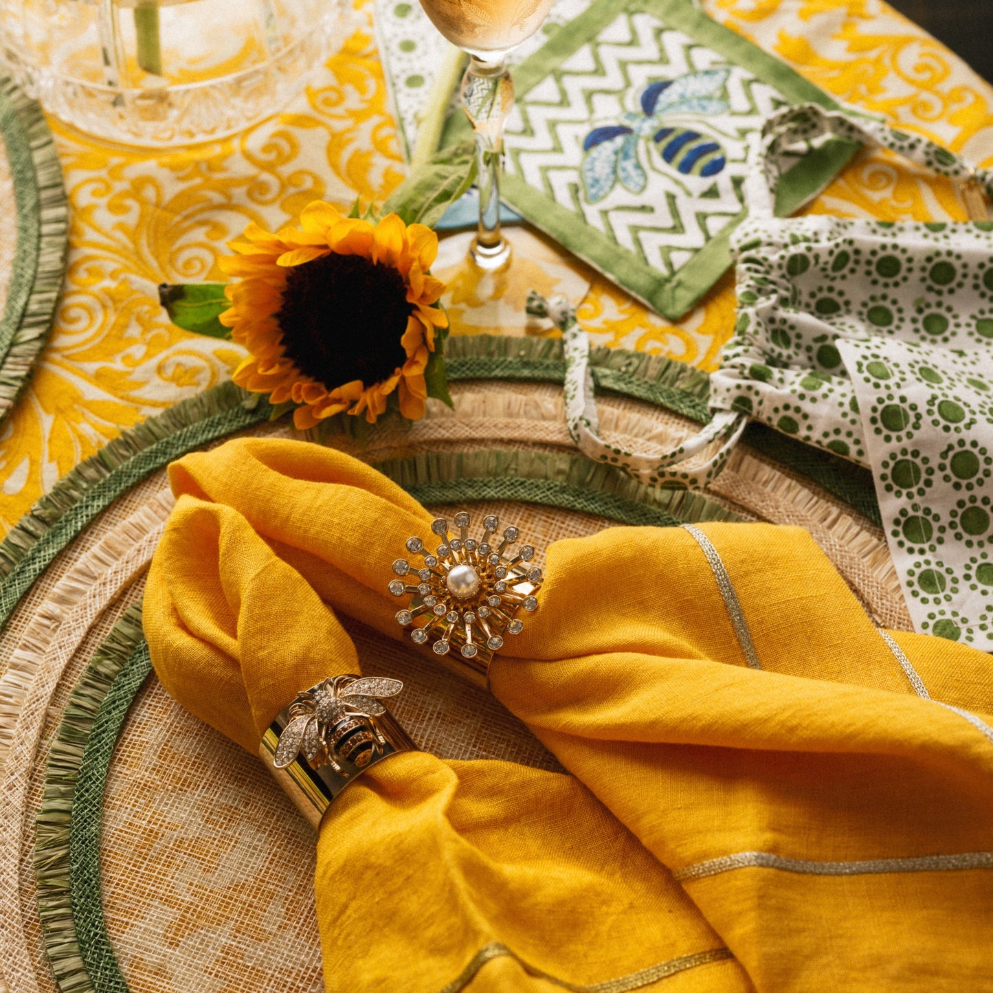 Stripey bee napkin rings, set of two