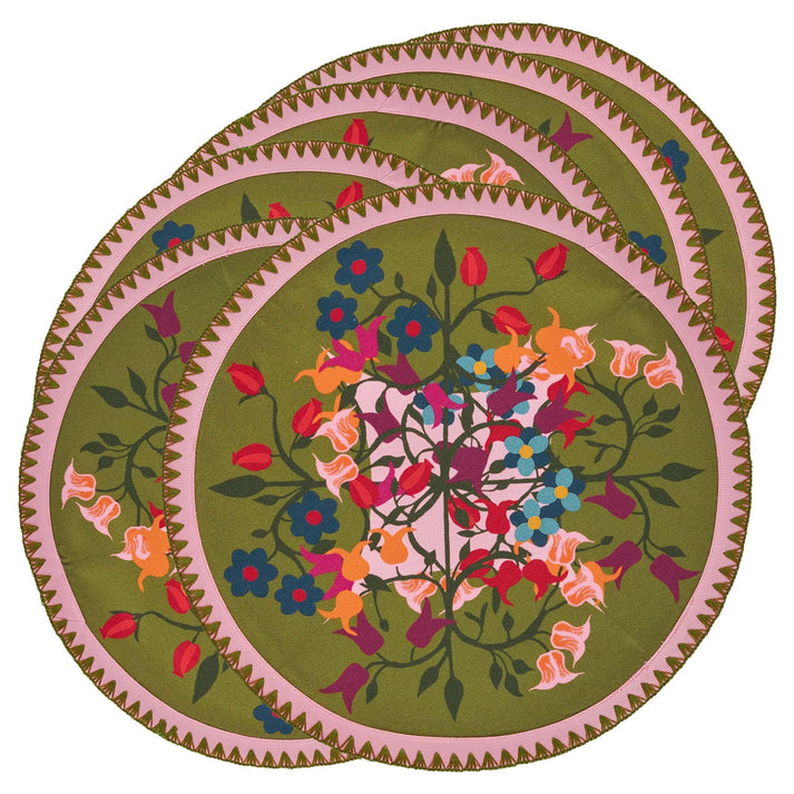 Sophie Williamson Design 6 Round Placemats in Blumen Green