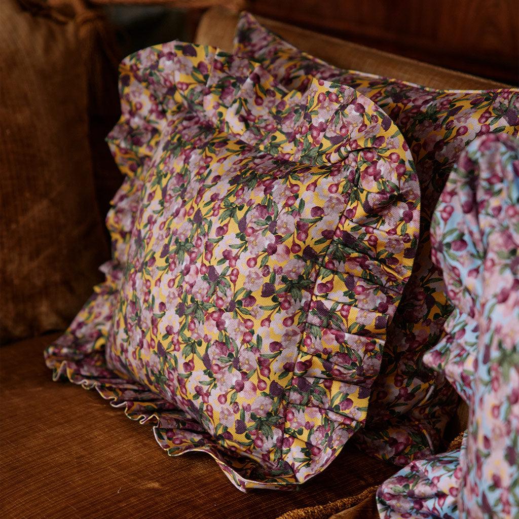 Ruffled Pillow Cover Romance is Dead Yellow - Sophie Williamson Design