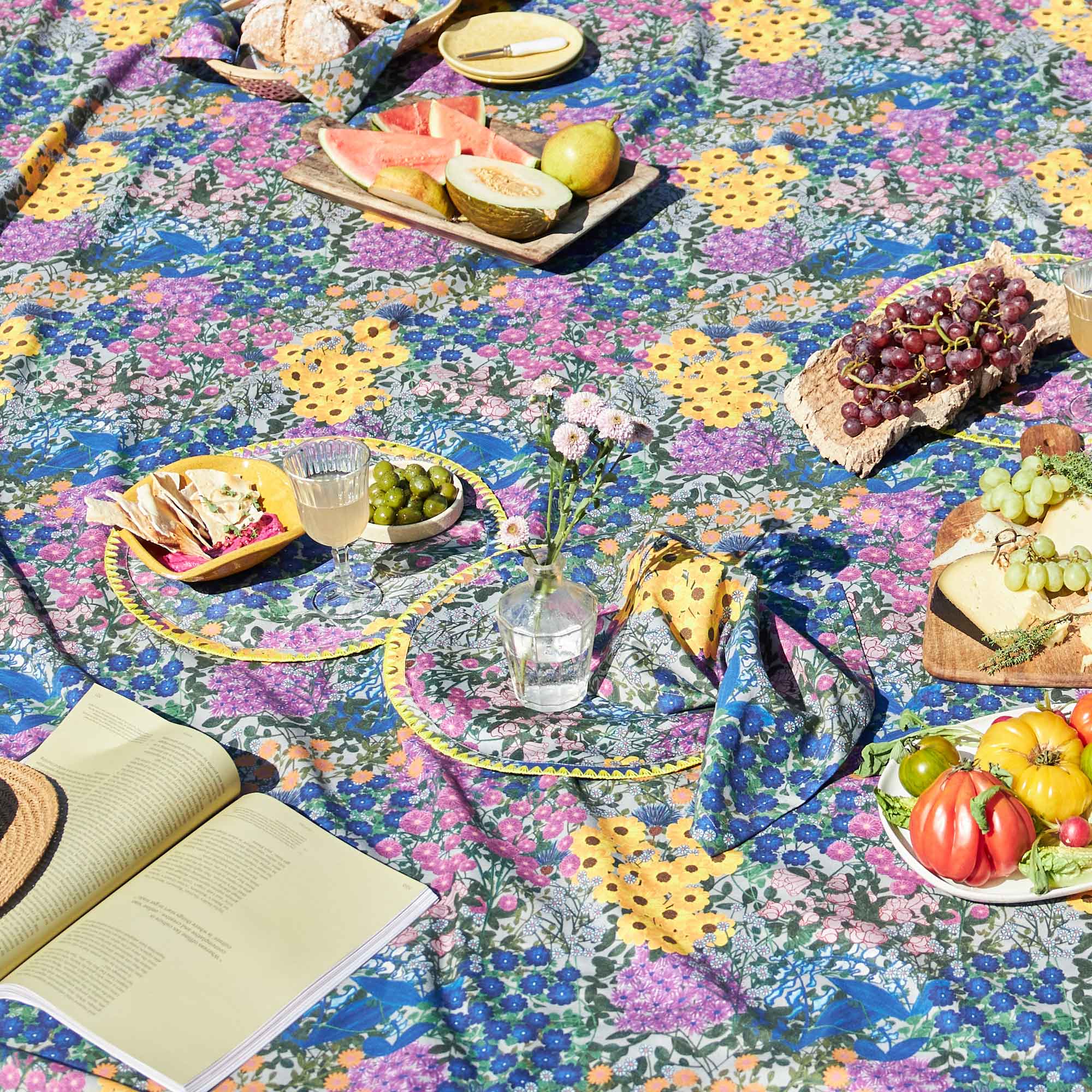 Colorful Blue floral napkins with Matching tablecloth