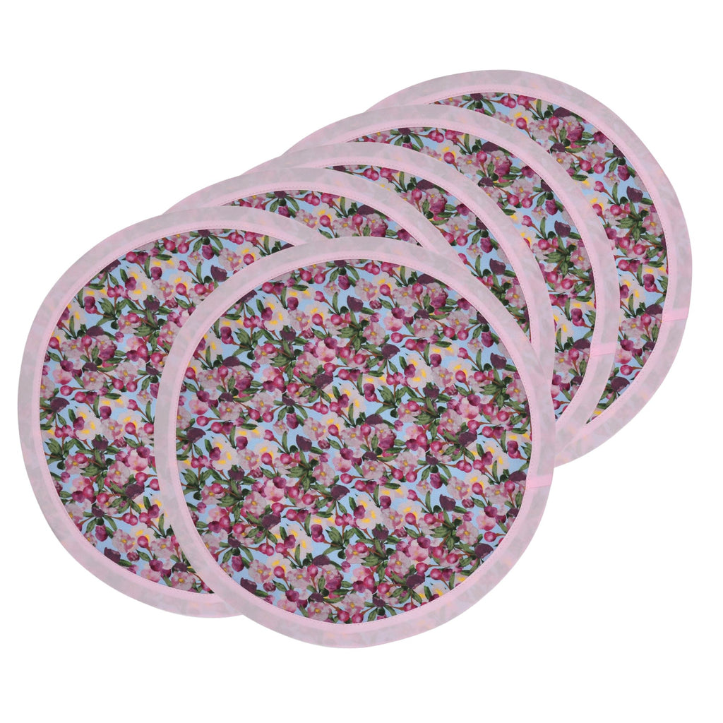 Pink Cherry Floral Placemats Romance is Dead Blue