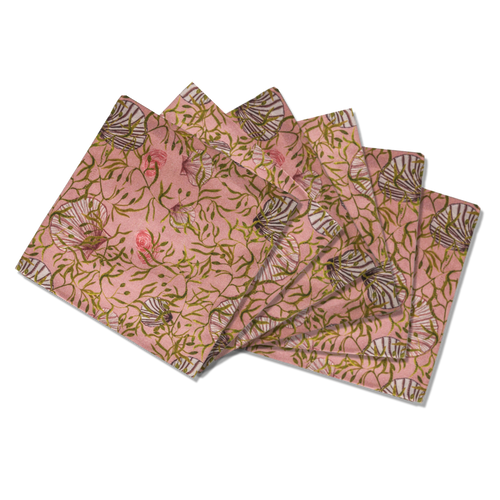 Set of six pink floral-patterned napkins 