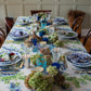 Blue and green organic linen table scape