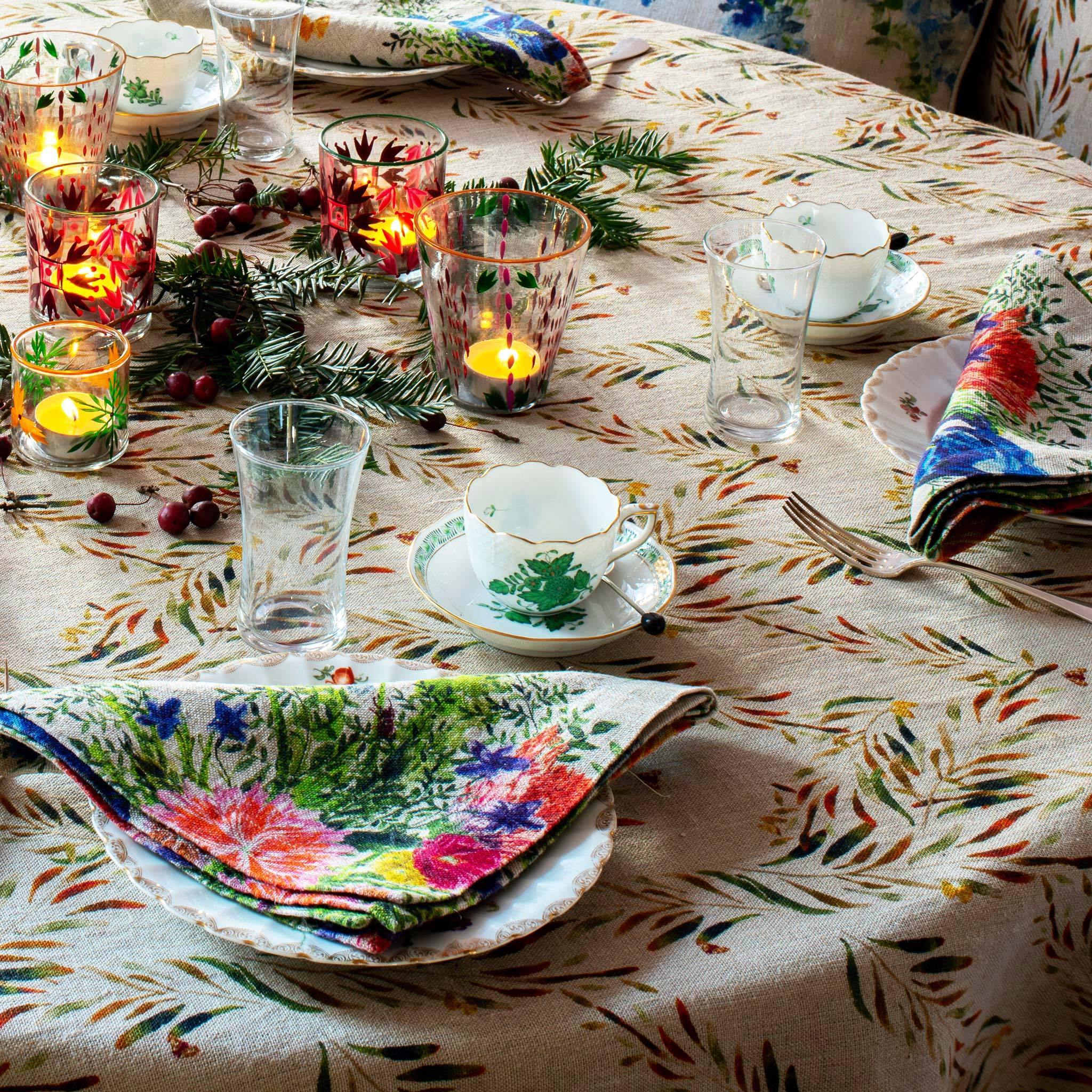 Organic Linen Tablecloth in Red Palm - Sophie Williamson Fabrics