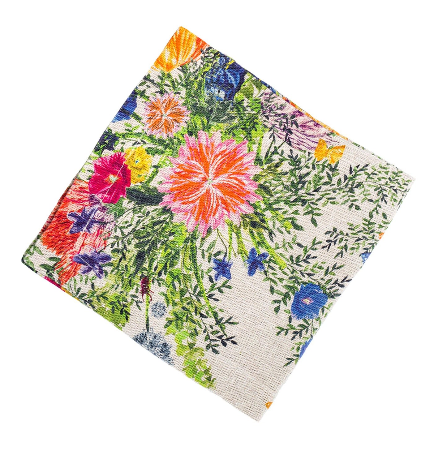 Flower illustrated printed organic linen napkin.