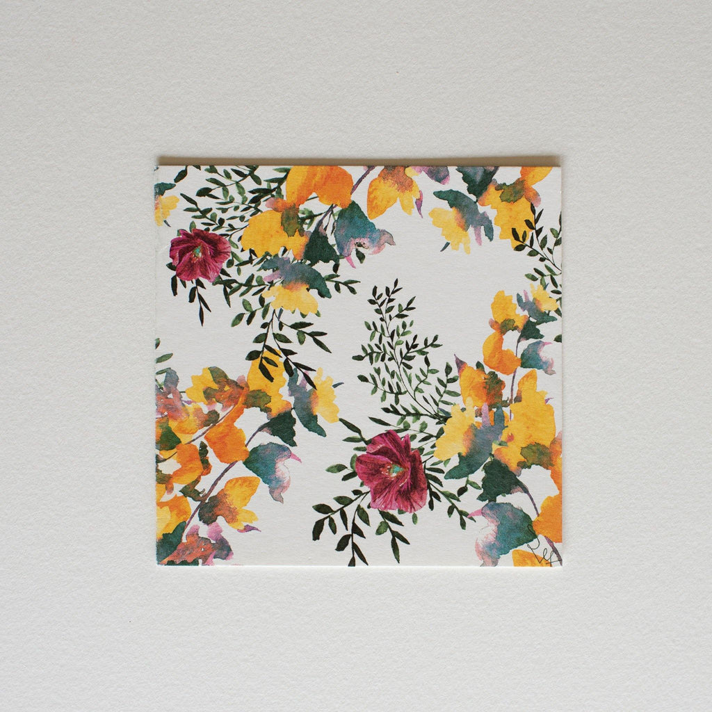 Yellow and fuchsia illustrated square folded card Saint Valentine.