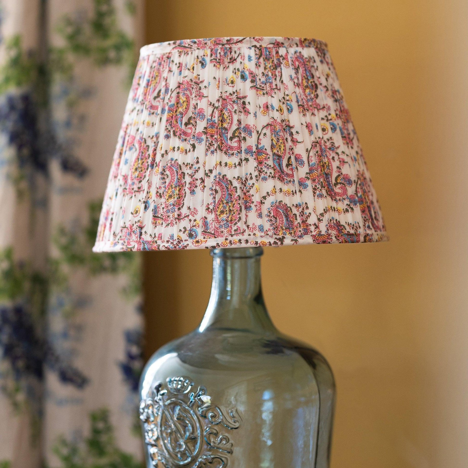 Organic cotton pleated lampshade in paisley pink.