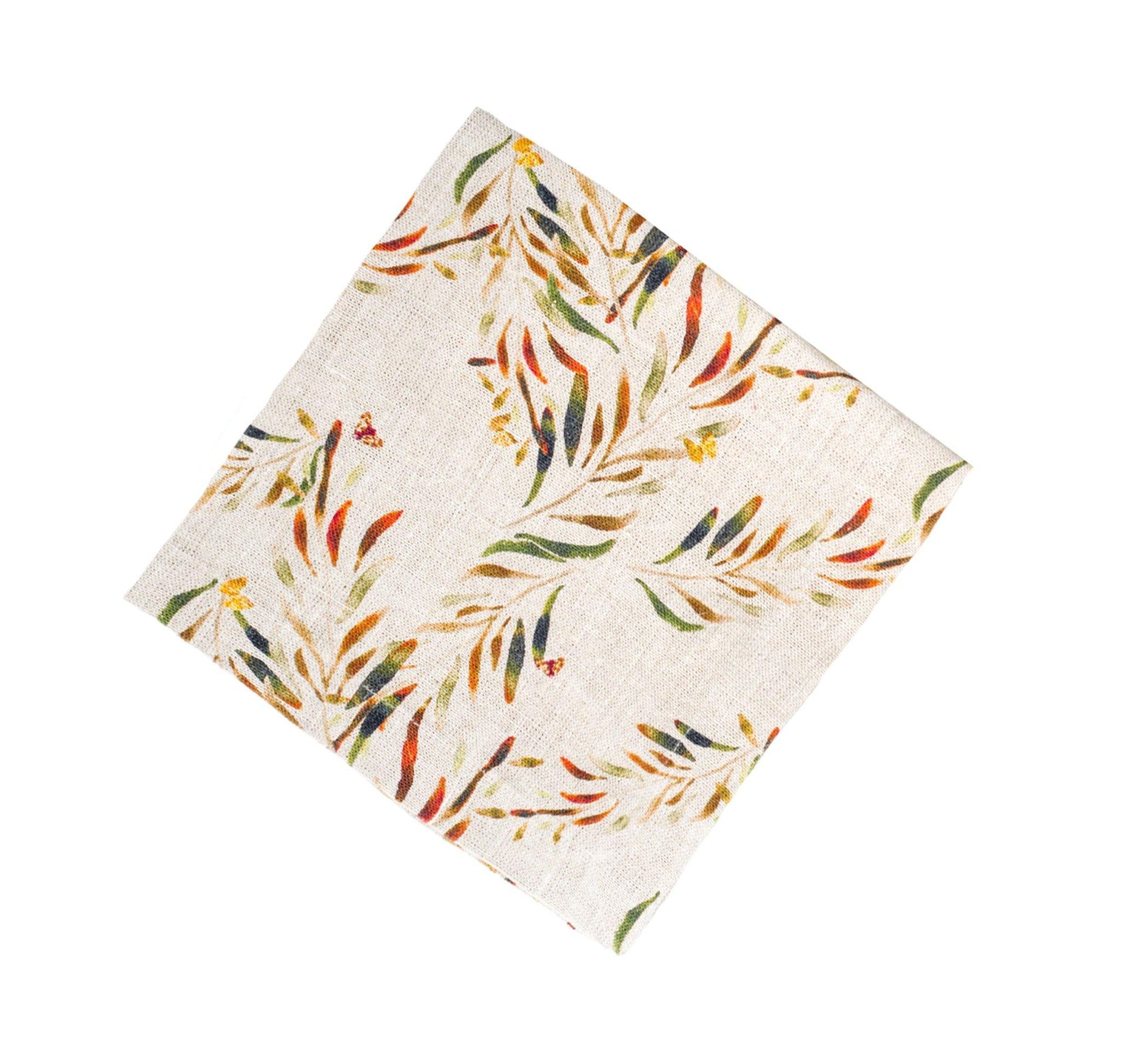 Organic Linen Napkins in Red Palm - Sophie Williamson Fabrics