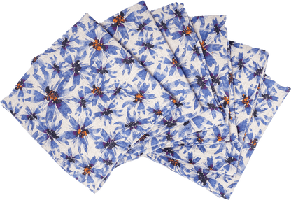6 Organic Linen Napkins in Blue Harem - Sophie Williamson Design