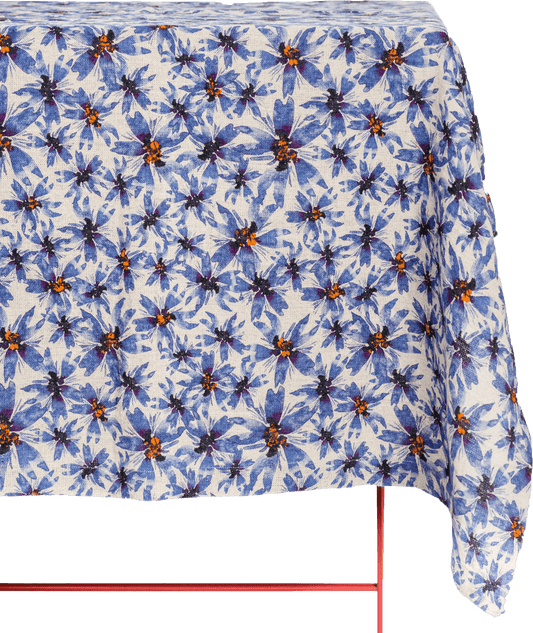 Organic Linen Tablecloth in Blue Harem