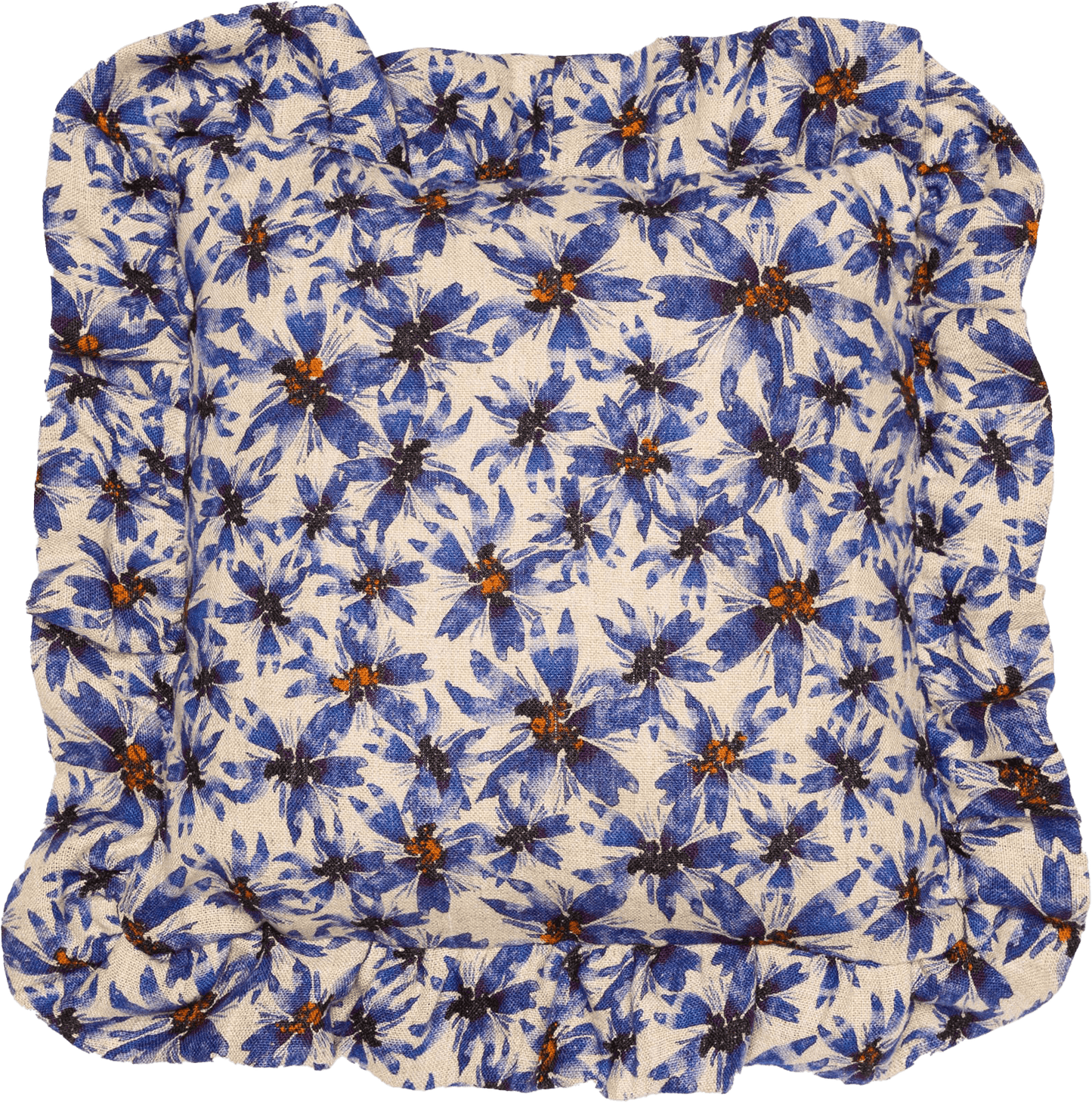 Organic Linen Ruffled Pillow Cover in Blue Harem