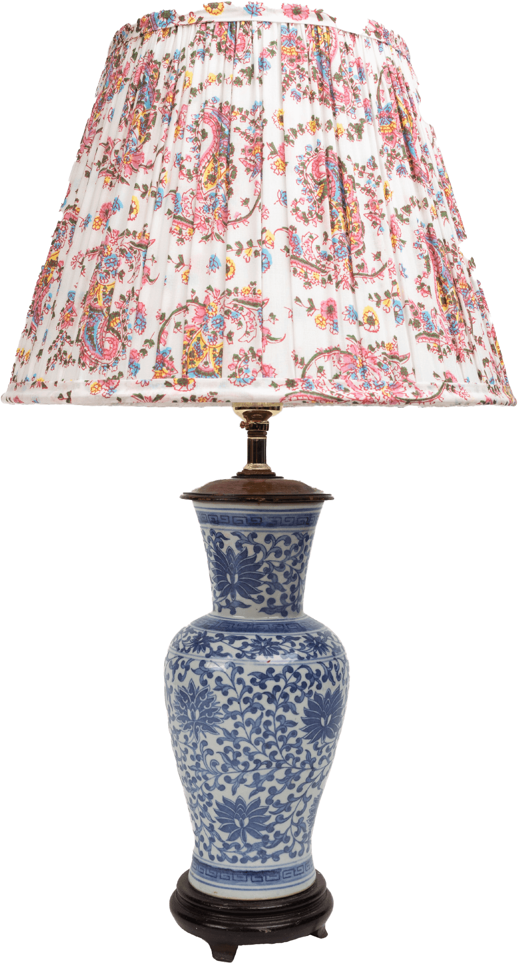Pleated Lampshade in Paisley Pink with Euro Uno Fitting - Sophie Williamson Design