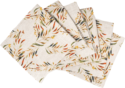6 Organic Linen Napkins in Red Palm