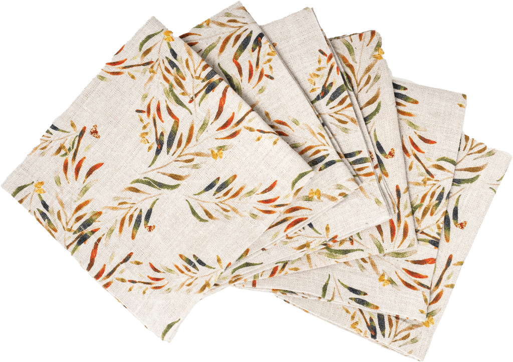 6 Organic Linen Napkins in Red Palm - Sophie Williamson Design