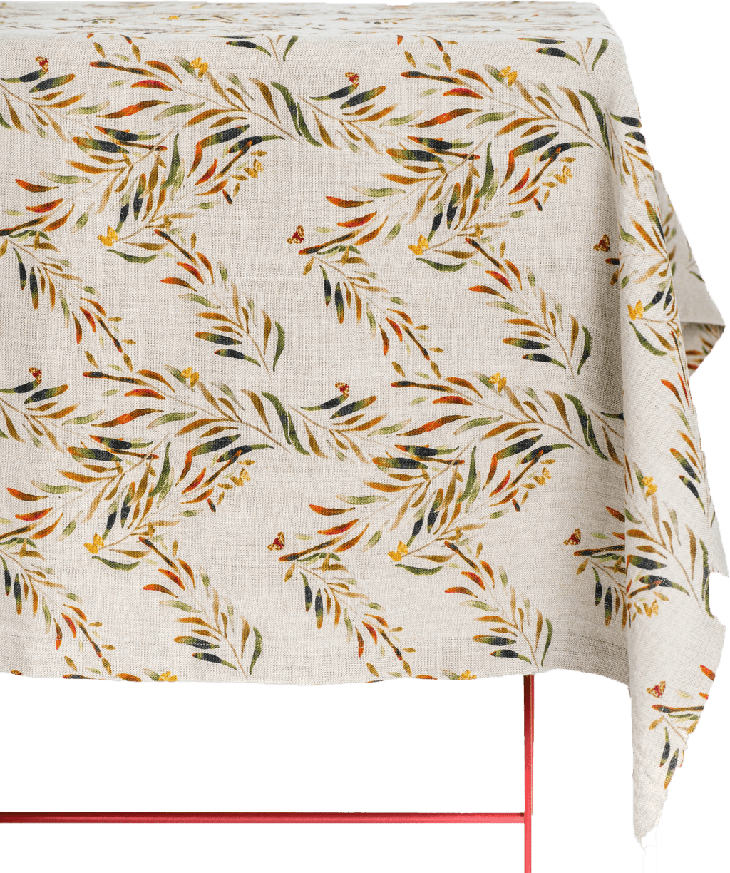 Organic Linen Tablecloth in Red Palm - Sophie Williamson Design