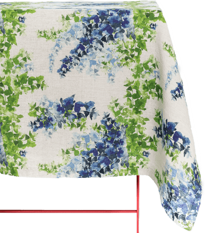 Organic Linen Tablecloth in Blue and Green Wisteria Print - Sophie Williamson Design